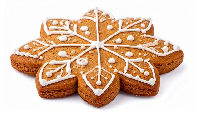 Homemade gingerbread cookie isolated on white background, festive bakery concept