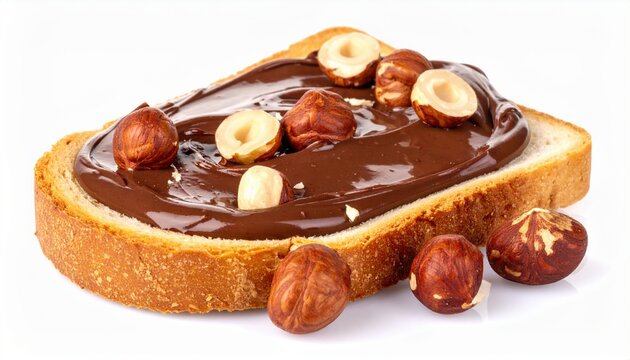 Toast with chocolate hazelnut spread, isolated on white