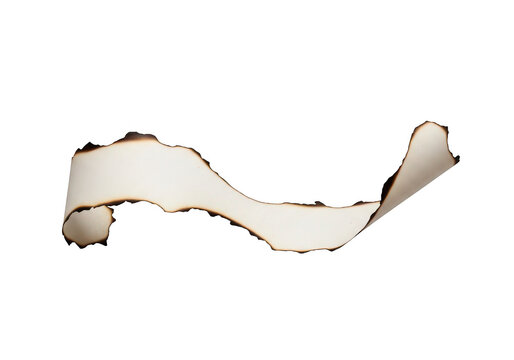 A piece of white paper with burnt edges isolated on transparent background