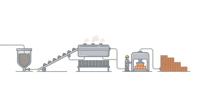 Industrial Waste Sludge Recycling to Eco Bricks Manufacturing Process Diagram