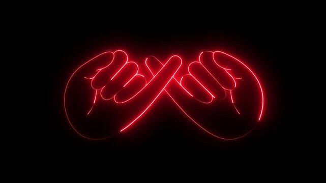 glowing neon Pinky swear icon isolated friendship and loyalty icon featuring promise gesture symbols motion garphic of business partnership, trust, collaboration concepts.
