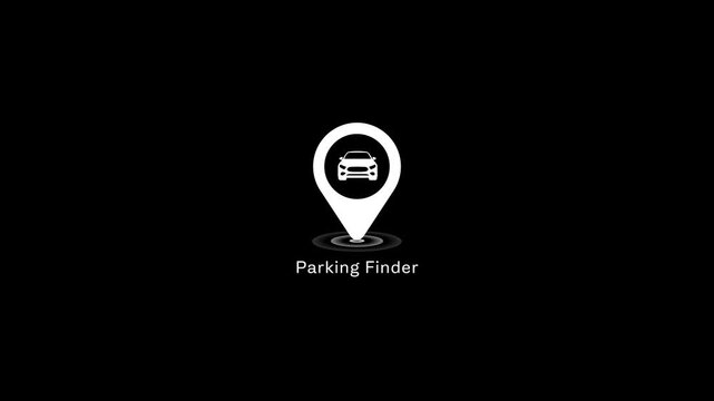 Parking finder app animation: minimalist car location map pin for smart city technology and automotive navigation software