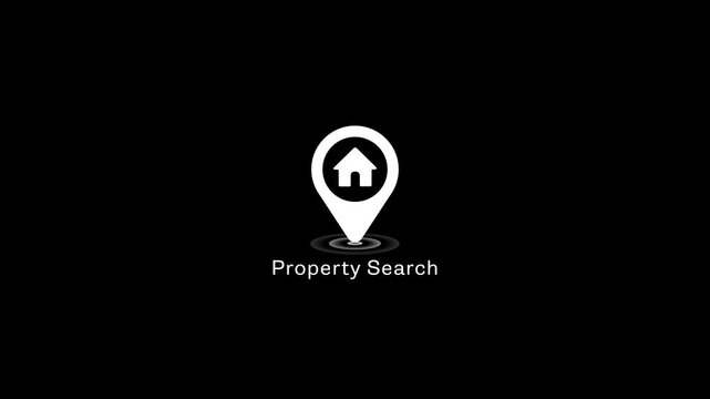 Property search animation with house map pin for real estate marketing and digital navigation location marker