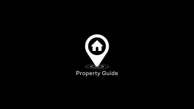 Property guide real estate animation: minimalist home location pin for housing market, mortgage, and property management branding