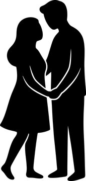 Vector illustration silhouette of a romantic couple standing together holding hands, love and relationship concept