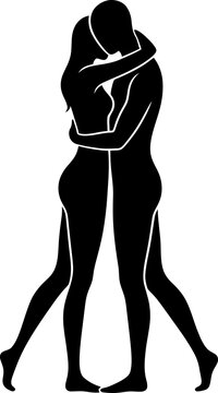 Vector illustration silhouette of a romantic couple embracing tightly, love and passion concept