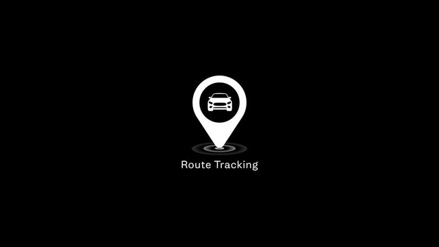 Route tracking gps map pin animation with car symbol for navigation and logistics technology location