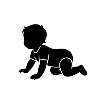 Vector illustration silhouette of a cute baby crawling, early development and growth concept