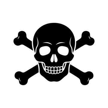 Vector illustration silhouette of a human skull and crossbones, pirate and danger warning symbol