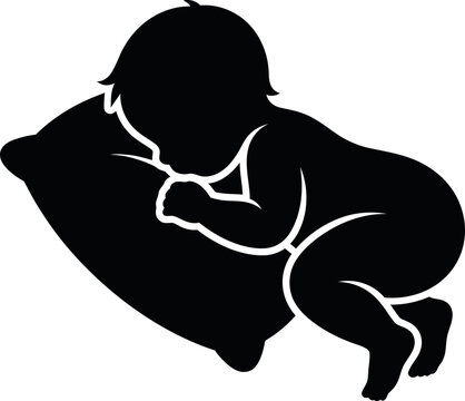 Vector illustration silhouette of a cute baby sleeping peacefully on a pillow, newborn and bedtime concept