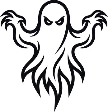 Stylized scary ghost illustration with aggressive expression.