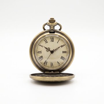 Vintage_brass_pocket_watch_clock on white background