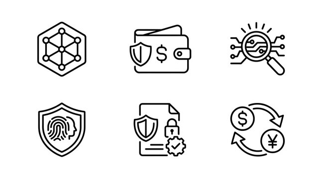 Fintech and Cybersecurity Line Icon Set for Digital Banking