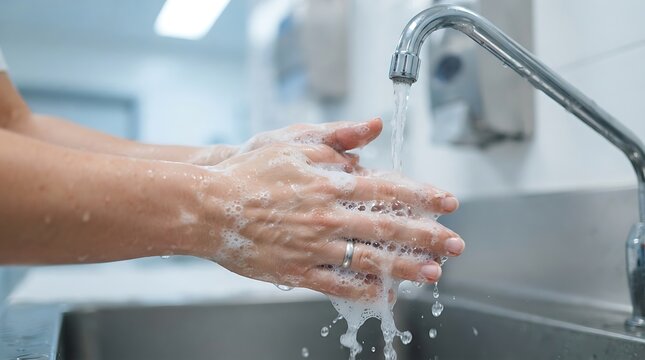 Healthcare professional washing hands with soap and water in a hospital sink to promote World Patient Safety Day and hygiene protocols in a professional medical setting