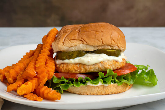 chicken burger with  sweet potato froes,