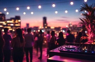 Naklejka na ściany i meble Vibrant Rooftop House Music Party Scene