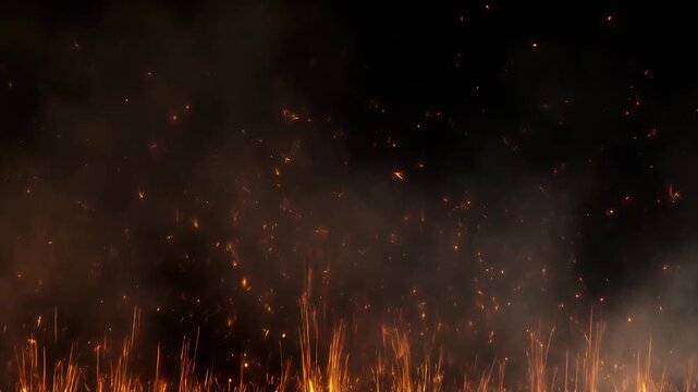 Spark loop embers rising continuously with haze forming ambient glow and seamless cinematic vibe
