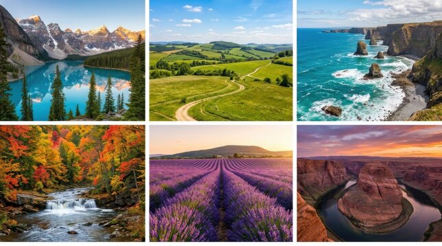 Stunning Diverse Nature Landscapes And Seasons Collection Vibrant Scenic Beauty