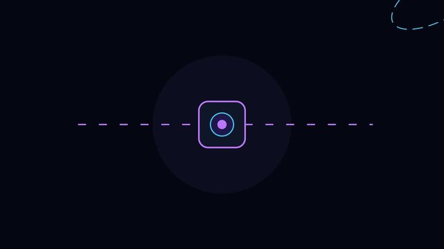 Abstract digital camera animation with rotating orbital path and minimalist ui 4k interface
