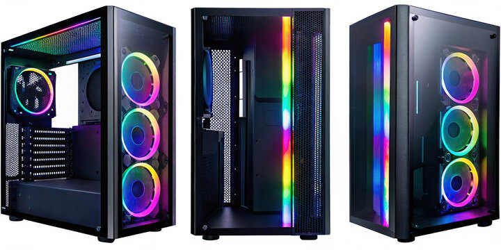 Custom gaming p c tower with r g b lighting isolated on white background p n g a i g e n e r a t e d isolated on a transparent background