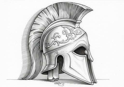 Detailed profile sketch of Corinthian warrior helmet