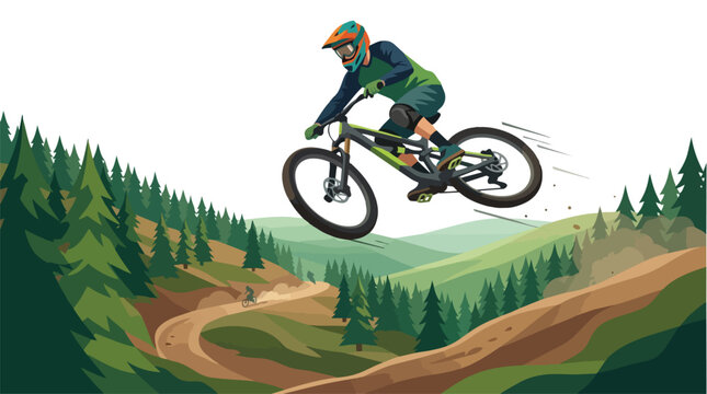 Professional Mountain Biker Performing High Jump Maneuver.