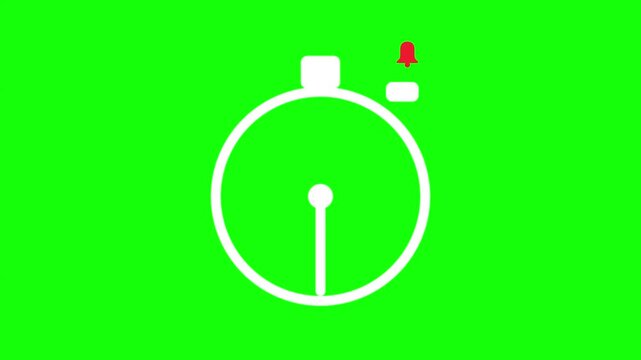Minimalist Stopwatch Timer with Alarm Bell Green Screen Animation