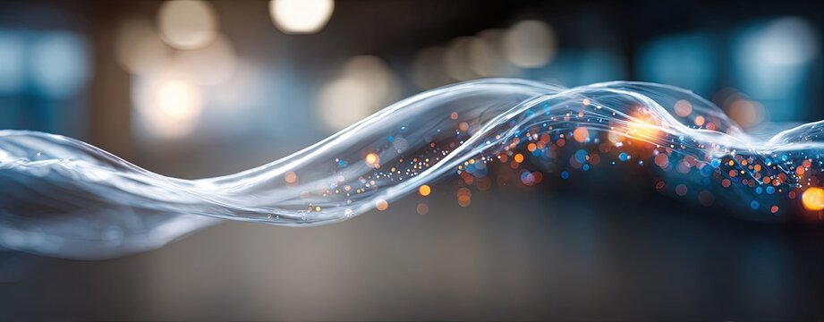 Dynamic Flow of Abstract Digital Wave with Glowing Particles in Motion Capturing Futuristic Concept and Elegant Energy Flow