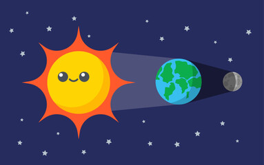 Naklejka premium Lunar eclipse scientific diagram showing sun earth and moon illustration