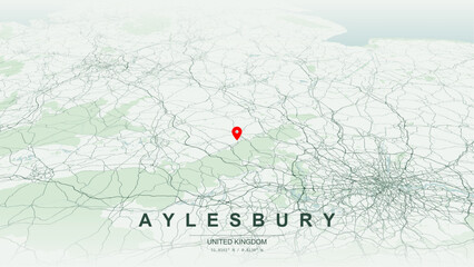 Modern minimalist vector map of Aylesbury, Buckinghamshire, England. High-quality scalable illustration of Aylesbury geographic boundaries along River Thame contours for posters design. © AliRza