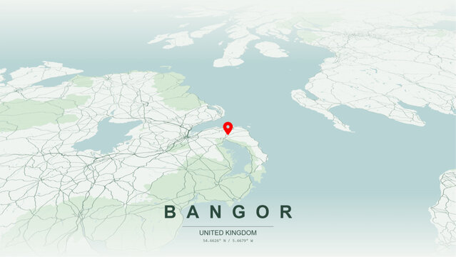 Modern minimalist vector map of Bangor, Northern Ireland. High-quality scalable illustration of Bangor geographic boundaries along Belfast Lough coastline, Bangor Marina foreshore for posters design.