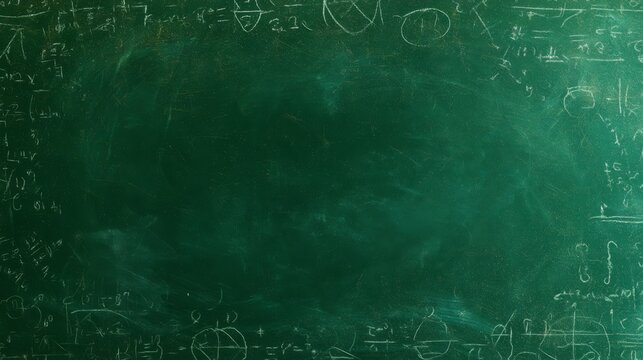Hand-Drawn Green Chalkboard Background with Mathematical Formulas for Classroom Use and Educational Purposes
