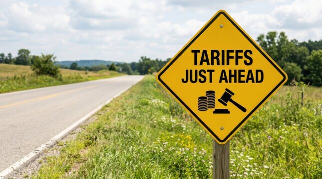 Tariffs Just Ahead Warning Sign On Rural Roadside