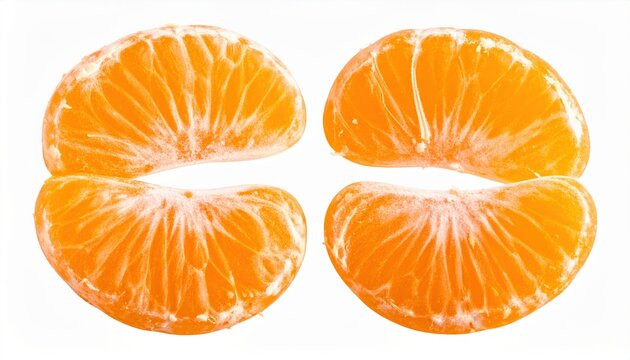 Two peeled mandarin segments isolated on white background