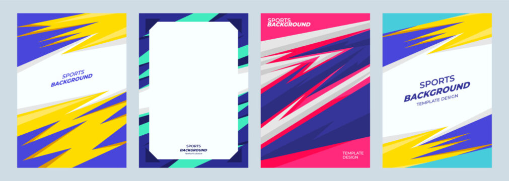
Collection of colorful abstract sports backgrounds with geometric layouts.