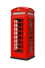 Fototapeta premium Classic red British telephone booth isolated on white background