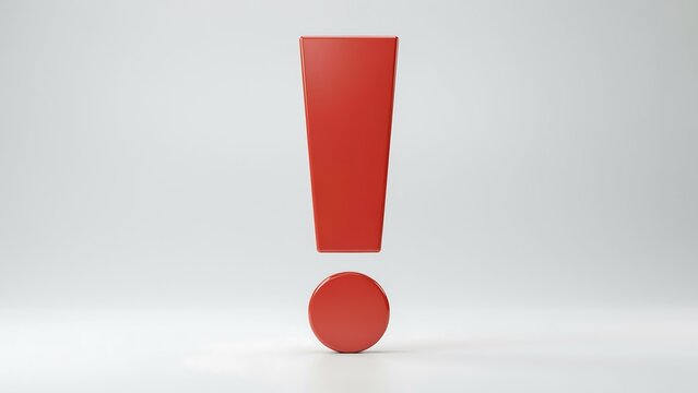 Red exclamation mark symbol isolated on white background representing warning alert and attention