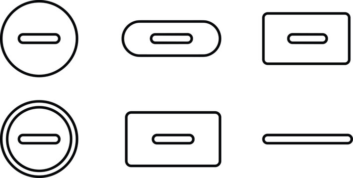 Minimalist minus line icon set featuring negative delete remove minimize subtract dash and prohibition symbols inside geometric button borders
