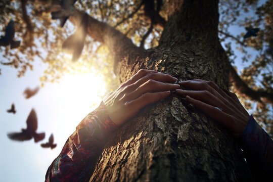 A child's touch: embracing nature with tender hands. Surreal com