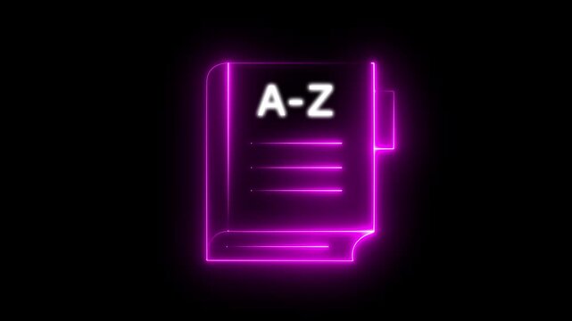 Glowing neon dictionary book icon isolated dictionary icon animation. Foreign language conversation graduation, scholarship, skill development, training, E-Learning 4K Motion Graphics...