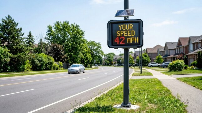 Speed Limit Reminder Sign Enhances Road Safety Awareness On Suburban Street