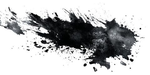 Obraz premium Abstract grunge black ink paint splatter background with rough brush stroke texture. artistic splashes dark vintage border background design.