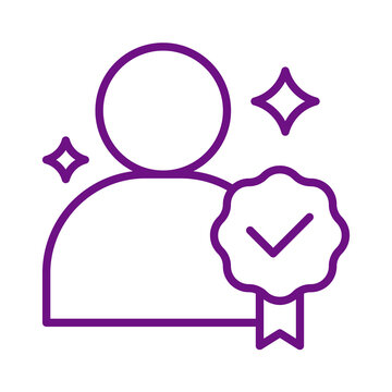 Abstract icon representing a certified person with stars and a checkmark emblem symbol transparent background