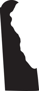 A simple black map of the united states state of delaware displayed as a flat silhouette