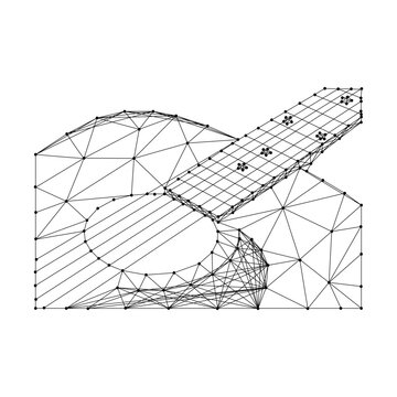 part of an acoustic guitar from abstract futuristic polygonal black lines and dots
