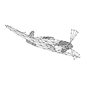 dive fighter with propeller from abstract futuristic polygonal black lines and dots