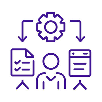 Conceptual illustration of a workflow process with a person and gear elements symbolizing management transparent background