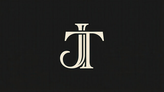 Elegant monogram emblem featuring the letters J and T in a classic cream color on a black backdrop.