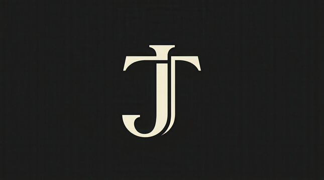Sophisticated monogram emblem design with letters J and T in cream on a solid black background.