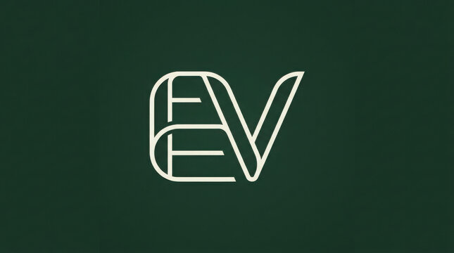 Minimalist luxury logo design featuring intertwined letters E and V in a clean white line art style.